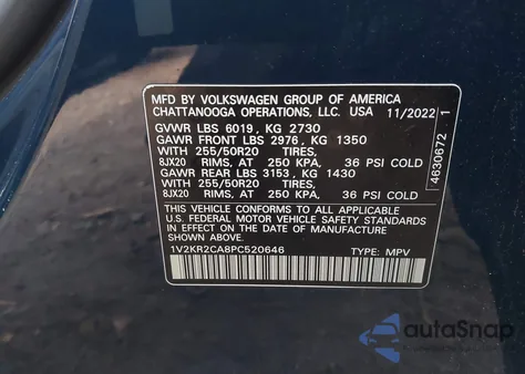2023 Volkswagen Atlas 3.6L V6 Se W/Technology из США, поврежденный, VIN 1V2KR2CA8PC520646